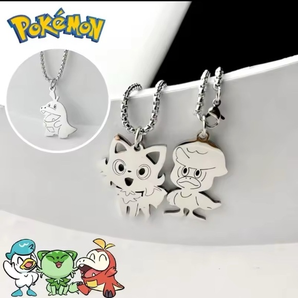 925 Sterling Silver Pokemon Sprigatito Cut-Out Silhouette Pendant Necklace Anime - Picture 3 of 4